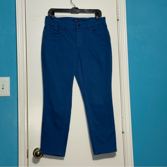 NYDJ Lift Tuck Tech Mid Rise Ankle length Indigo Denim Stretch Slim Jeans 10P - Picture 1 of 15